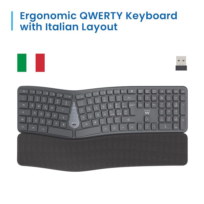 EW3288 | Multi-connection Ergonomic Wireless Keyboard, Win/Android IT | Ewent | distributori informatica